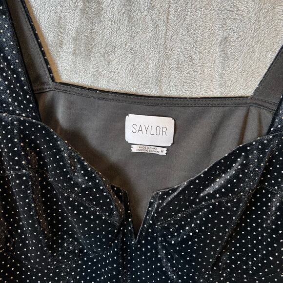 Saylor size Medium Black Velvet Elsa Peplum Top - Picture 4 of 6